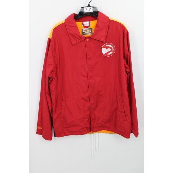 MITCHELL & NESS MENS L ATLANTA HAWKS HARDWOOD CLASSICS SNAP FRONT WINDBREAKER - Picture 1 of 10